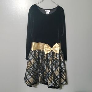 Bonnie Jean Black Velvet Dress with Gold Accent Long Sleeve Girl's Size 12
